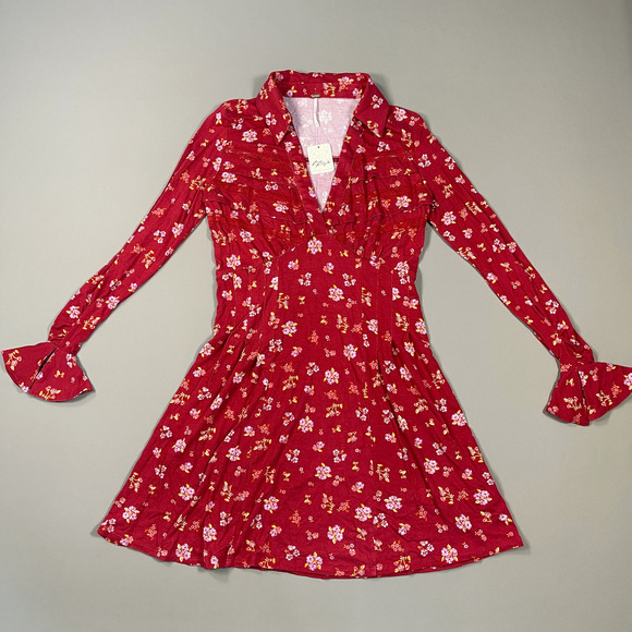 Free People Women's Pop Combo Floral Good Days Collared Mini Dress Size Large - Picture 4 of 9